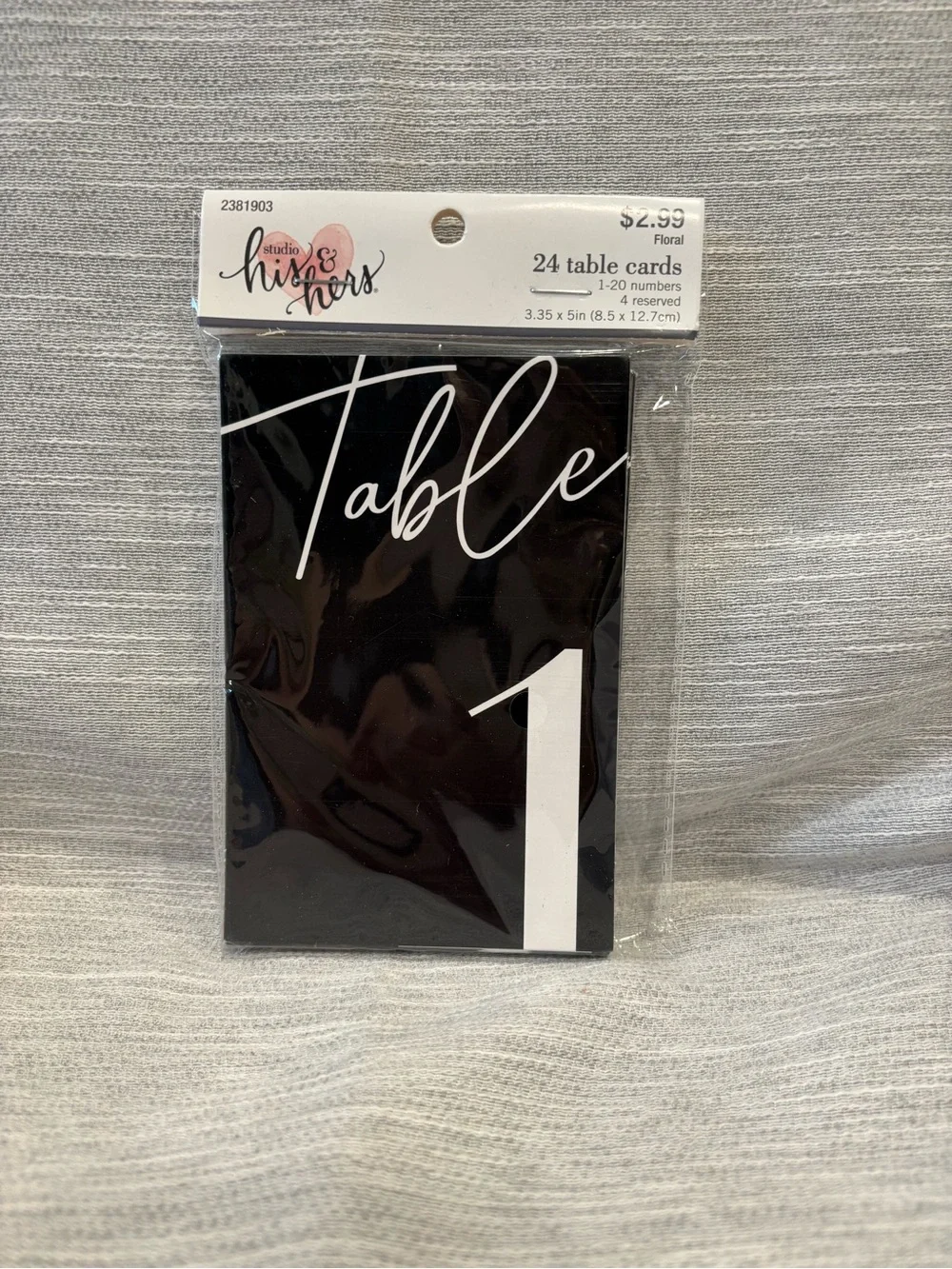 Studio H&V Table Number Cards - Black Table 1 - Pack of 24